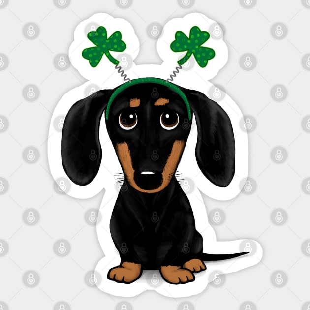 Funny Saint Patrick's Day Dog | Black and Tan Dachshund with Shamrocks Sticker by Coffee Squirrel